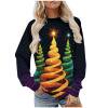 Taqqpue Women Men Christmas Sweatshirt Long Sleeve Christmas Funny Xmas Tree Graphic Crewneck Pullover Top Ugly Christmas Sweater for Women