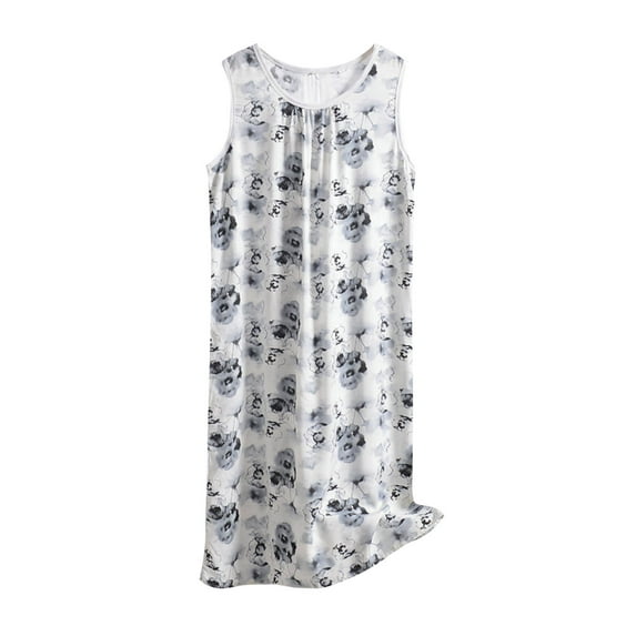Taqqpue Women Nightgowns Casual Floral Printed Round Neck Sleeveless Nightshirts Pajamas Cute Soft Cotton Loose Fit Flowy Plus Size Sleepwear Maxi Tank Dress for Women