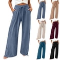 thumbnail image 1 of Taqqpue Women Oversize Pants Drawstring High Elastic Waistbant Boho Palazzo Pants Loose Fit Lounge Pants Solid Color Straight Wide Leg Pants with Pockets for Women, 1 of 9