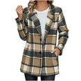 thumbnail image 1 of Taqqpue Women Plaid Shacket Jacket Fall Casual Button Blend Tartan Trench Coat Winter Plus Size Outwear Tops with Pockets, 1 of 7