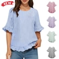 thumbnail image 1 of Taqqpue Women Plus Size T Shirt Flutter Sleeve V Neck Blouse Tops Summer Oversize Tees Vacation Beach Solid Color Crewneck Shirts for Women, 1 of 8