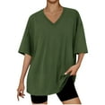 thumbnail image 1 of Taqqpue Women Plus Size T Shirts Summer Casual Solid Color V Neck Short Sleeve Blouse Tops Flowy Loose Fit Cotton Tees, 1 of 3
