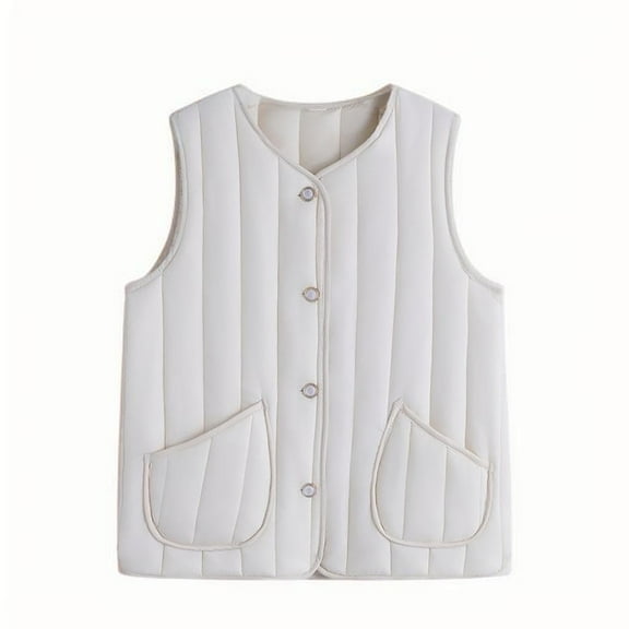 Taqqpue Women Puffer Vest Solid Color Sleeveless Button Down V Neck Padded Outerwear Winter Warm Oversize Jackets Vests with Pockets