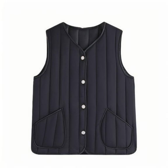 Taqqpue Women Puffer Vest Solid Color Sleeveless Button Down V Neck Padded Outerwear Winter Warm Oversize Jackets Vests with Pockets