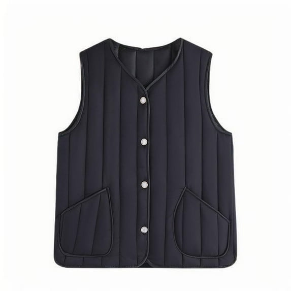 Taqqpue Women Puffer Vest Solid Color Sleeveless Button Down V Neck Padded Outerwear Winter Warm Oversize Jackets Vests with Pockets
