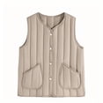 thumbnail image 1 of Taqqpue Women Puffer Vest Solid Color Sleeveless Button Down V Neck Padded Outerwear Winter Warm Oversize Jackets Vests with Pockets, 1 of 3