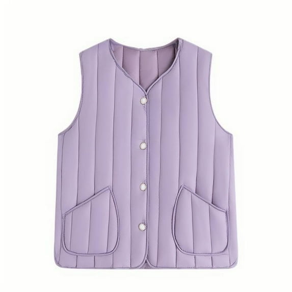 Taqqpue Women Puffer Vest Solid Color Sleeveless Button Down V Neck Padded Outerwear Winter Warm Oversize Jackets Vests with Pockets