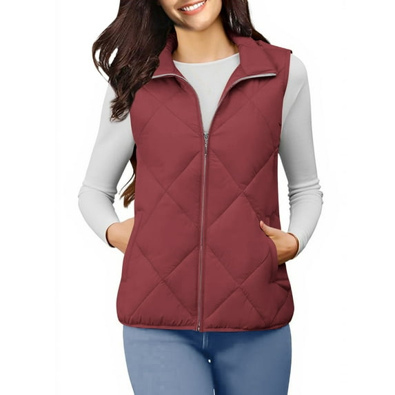 Taqqpue Women Puffer Vest Solid Color Sleeveless Zip Up Stand Collar Padded Outerwear Winter Warm Oversize Jackets with Pockets S-XXXL