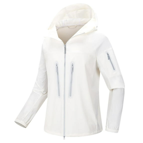 Taqqpue Women Raincoats Casual Solid Color Lightweight Waterproof Windproof Sunscreen Adjustable Windbreaker Rain Jackets Loose Fit Long Sleeve Plus Size Hooded Jacket with Pockets