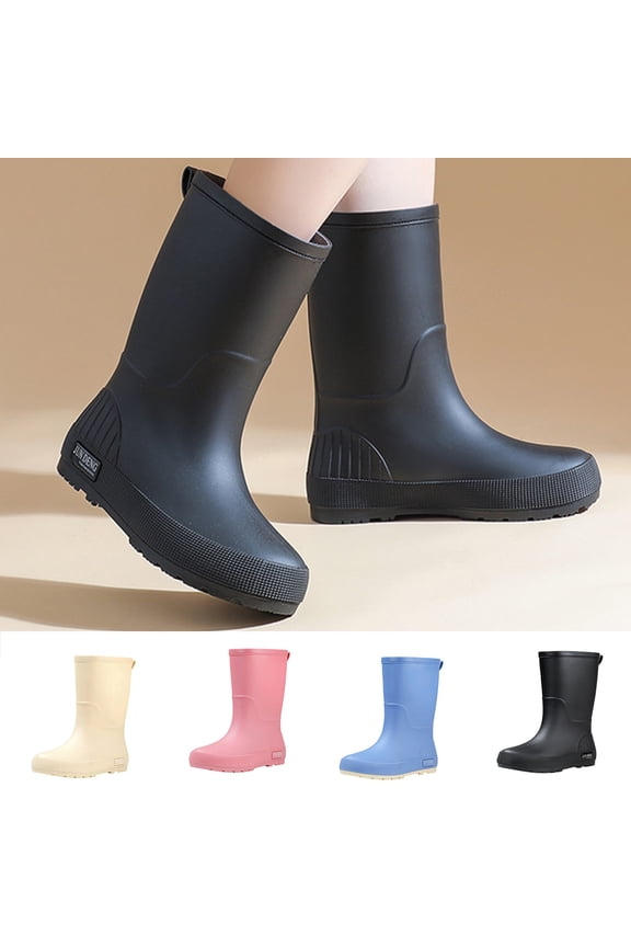 Women Rubber Boots Wide Calf Rain Boots Matte Surface Waterproof PVC Rubber Rain Boot Mid Height Rain Shoes for Outdoor Gardening Work Walking