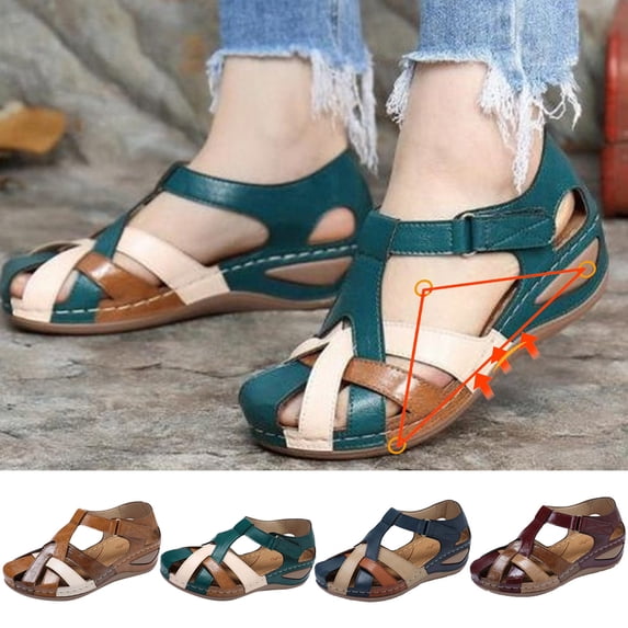 Taqqpue Women Scandals Summer Plus Size Orthopedic Sandals Retro Round Toe Color Matching Women's Casual Wedge Sandals for Women