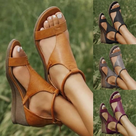 Taqqpue Women Scandals Summer Womens Open Toe Platform Casual Shoes Solid Color Zipper Wedges Sandals for Women