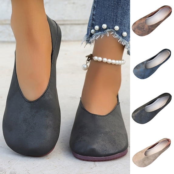 Taqqpue Women Shoes Flats Under 15 Women's Fashion Casual All-Match Solid Color Round Toe Fall Style Trendy Comfortable Breathable Flat Shoes for Women