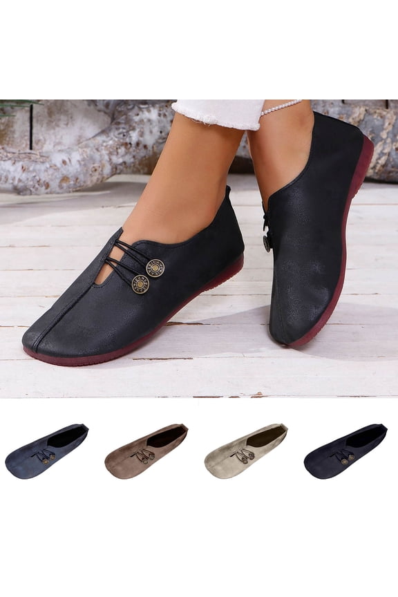 Women Shoes Flats Under 15 Women's Fashionable Versatile Plus-Size Faux Leather V-Mouth Lightweight Flat Shoes Spring/Summer Style Trendy Comfortable Shoes for Women