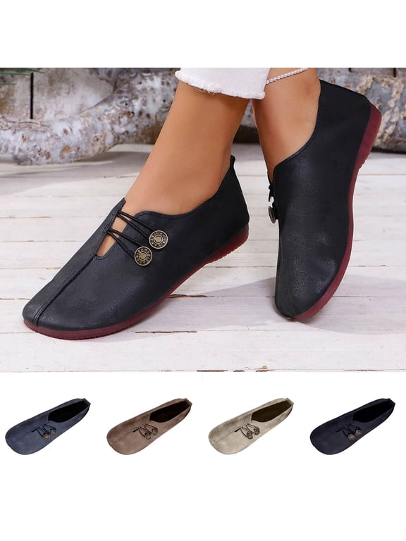 Women Shoes Flats Under 15 Women's Fashionable Versatile Plus-Size Faux Leather V-Mouth Lightweight Flat Shoes Spring/Summer Style Trendy Comfortable Shoes for Women
