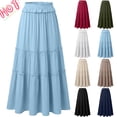 thumbnail image 1 of Taqqpue Women Skirt Casual Solid Color Elastic Waist Skirt Plus Size Dress Flowy Swing Tiered Midi Long Shirt for Women, 1 of 3