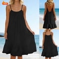 thumbnail image 1 of Taqqpue Women Summer Blackless Dresses Casual Solid Color Crew Neck Sleeveless Sundresses Loose Spaghetti Strap Tank Dress Flowy Swing Vacation Beach T Shirt Dresses for Women, 1 of 10