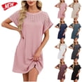 thumbnail image 1 of Taqqpue Women Summer Dress Casual Solid Color Crewneck T Shirt Derss Loose Fit Knee Length Sundress Beach Vacation Short Sleeve Cotton Midi Dress for Women, 1 of 10
