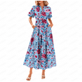 thumbnail image 1 of Taqqpue Women Summer Floral Midi Dresses Casual Boho Puff Short Sleeve V Neck Belt Dresses Flowy Maxi Beach Vacation Dress, 1 of 1