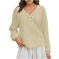 thumbnail image 1 of Taqqpue Women Sweatshirt Casual Solid Color V Neck Oversized Pullover Tops Loose Fit Fall Long Sleeve Lightweight Shirts for Women, 1 of 9