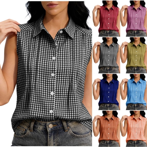 Taqqpue Women Tank Top Striped Button Down Sleeveless Shirt Blouse Beach Vacation Plus Size Tops Casual Collared Office Work T Shirt for Women S-XXL