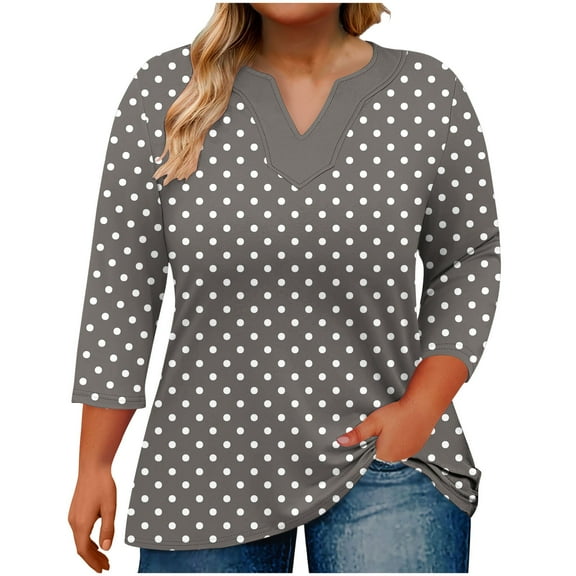 Taqqpue Women Tops Dressy Casual Short Sleeve Blouses Tops Loose Fit 3/4 Sleeve Shirts V Neck Plus Size Tees