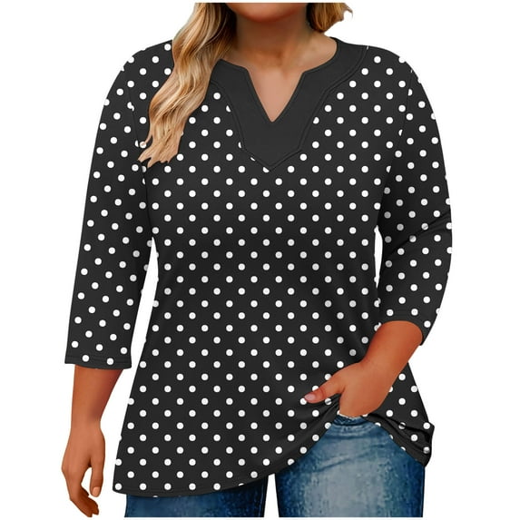 Taqqpue Women Tops Dressy Casual Short Sleeve Blouses Tops Loose Fit 3/4 Sleeve Shirts V Neck Plus Size Tees