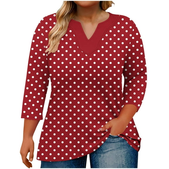 Taqqpue Women Tops Dressy Casual Short Sleeve Blouses Tops Loose Fit 3/4 Sleeve Shirts V Neck Plus Size Tees