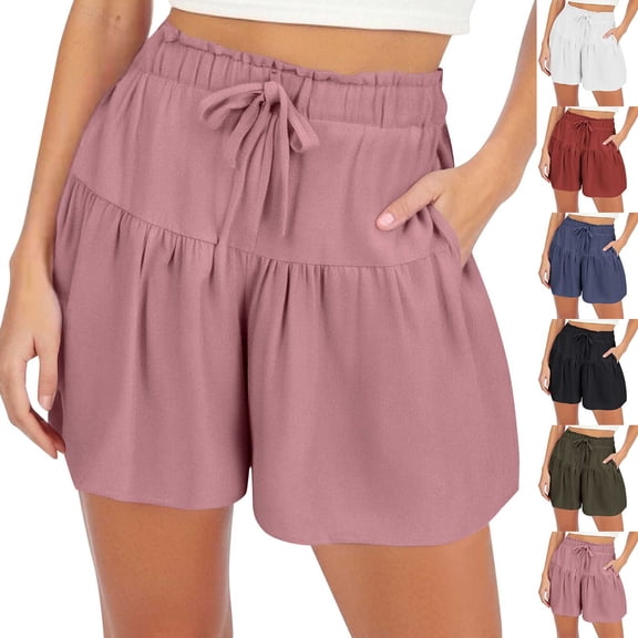 Taqqpue Women Wide Leg Shorts Casual Solid Color Drawstring Elastic Waist Shorts Flowy Plus Size Shorts for Women