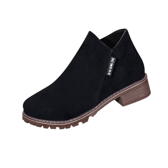 Taqqpue Women's Ankle Boots Elastic Chunky Low Heel Booties with Zipper,Casual Versatile Belt Buckle Short Tube Solid Color Thick Bottom Boots for Women