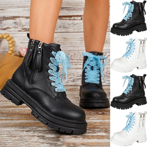 Taqqpue Women's Ankle Boots Plus Size Round Toe Thick Sole Side Zipper Lace Up Comfortable Booties for Women Size 5.5-11 Fashion Dress Shoes Fall Winter Footwear Casual Walking Daily