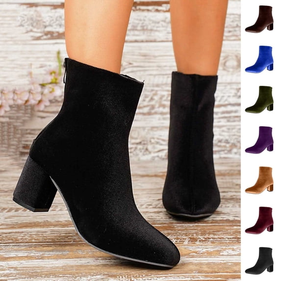 Taqqpue Women's Ankle Boots Pointed Toe Side Zip Slip On Mid Heel Comfortable Dress Booties Fashion Dress Shoes Fall Winter Keep Warm Footwear Casual Walking Boots for Women Size 36-43
