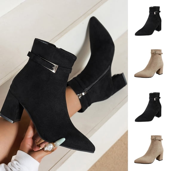 Taqqpue Women's Ankle Boots Pointed Toe Side Zip Slip On Mid Heel Comfortable Dress Booties for Women Size 5.5-10.5 Fashion Dress Shoes Fall Winter Footwear Casual Walking Daily Wear