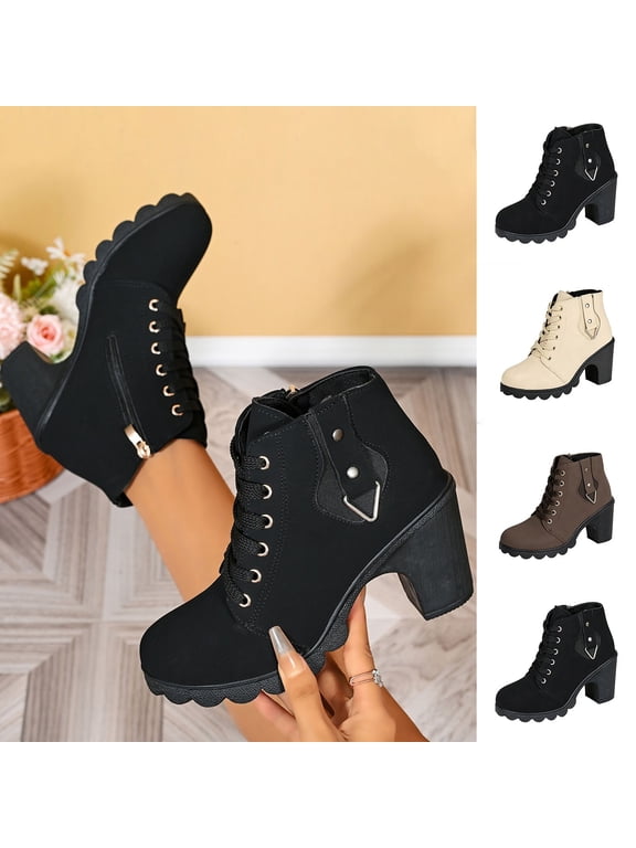 Women's Ankle Boots Round Toe Side Zip Slip On Mid High Heel Comfortable Dress Booties for Women Size 5.5-10.5 Fashion Dress Shoes Fall Winter Footwear Casual Walking Daily