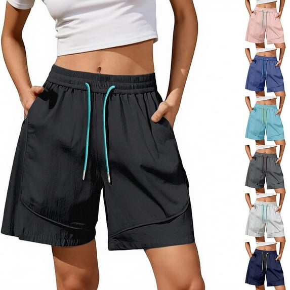 Taqqpue Women's Athletic Shorts Casual Solid Color Cotton Sweat Shorts Drawstring Elastic Waist Lounge Running Shorts Lightweight Quick Dry Workout Gym Shorts with Pockets M-XXXL for Women