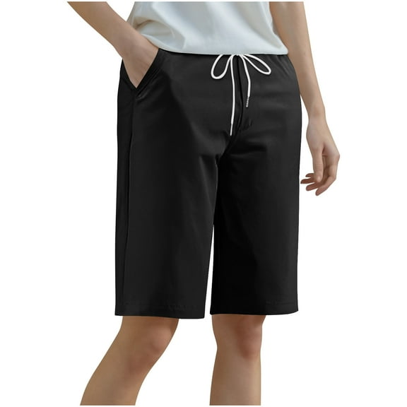 Taqqpue Women's Bermuda Shorts Jersey Shorts 7" Long Casual Loose Elastic Waist Drawstring Walking Athletic Shorts with Deep Pockets