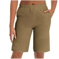 thumbnail image 1 of Taqqpue Women's Bermuda Shorts Knee Length Stretch Comfy Elastic Waist Long Shorts Summer Casual Solid Color Lounge Shorts with Pockets, 1 of 7