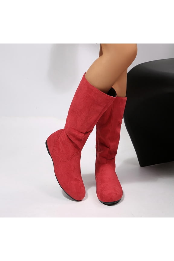 Women's Boots, Women's Fashion Casual Versatile Zipper Fall Style Fashion Trend Stacked Flat Mid-Calf Boots for Women