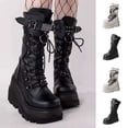 thumbnail image 1 of Taqqpue Women's Boots, Women's Versatile Plus-Size Round Toe Metal Buckle Mid-Calf Riding Boots for Women, 1 of 7