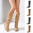 thumbnail image 1 of Taqqpue Women's Boots, Women's Versatile Plus-Size Solid Color Pleated Comfortable Low-Heeled Mid-Calf Boots for Women, 1 of 7