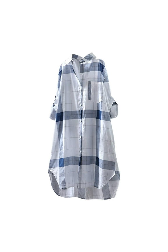 Women's Button Down Oversized Plaid Shirts Casual Long Sleeve Plus Size Lightweight Blouses Tops Loose Shacket Tunic Shirts with Pocket