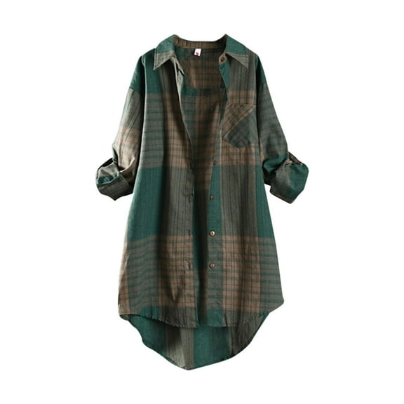 Taqqpue Women's Button Down Oversized Plaid Shirts Casual Long Sleeve Plus Size Lightweight Blouses Tops Loose Shacket Tunic Shirts with Pocket