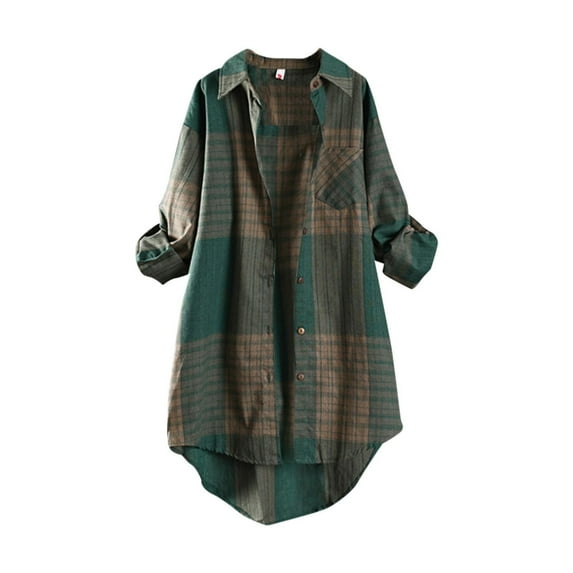 Taqqpue Women's Button Down Oversized Plaid Shirts Casual Long Sleeve Plus Size Lightweight Blouses Tops Loose Shacket Tunic Shirts with Pocket
