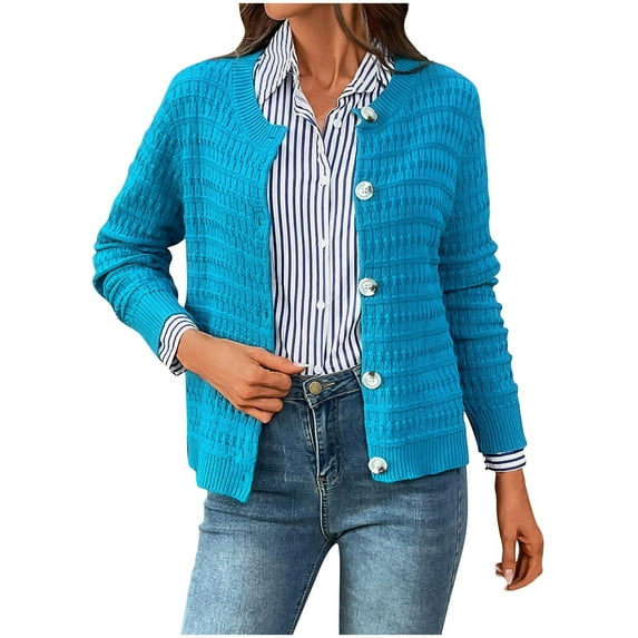 Taqqpue Women's Cardigan Sweaters Solid Color Round Neck Long Sleeve Button Down Blouse Tops Fall Oufits Clothes Casual Plus Size Knit Jackets