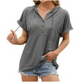thumbnail image 1 of Taqqpue Women's Casual Summer Hoodies Short Sleeve Drawstring Hoodies Tops Button Front V Neck Pullover T-Shirts Tops 2025, 1 of 7