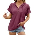thumbnail image 1 of Taqqpue Women's Casual Summer Hoodies Short Sleeve Drawstring Hoodies Tops Button Front V Neck Pullover T-Shirts Tops 2025, 1 of 1