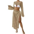 thumbnail image 1 of Taqqpue Women's Crochet Beach Coverups 2 Piece Sets, Solid Color Long Sleeve Hollow Out Crop Top Tie Maxi Skirt Summer Vacation Outfits, 1 of 5