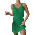 thumbnail image 1 of Taqqpue Women's Crochet Swimsuit Cover Up Solid Color V Neck Sleeveless Side Slit Ribbed Sweater Dresses Casual Loose Fit Midi Beach Dress, 1 of 6