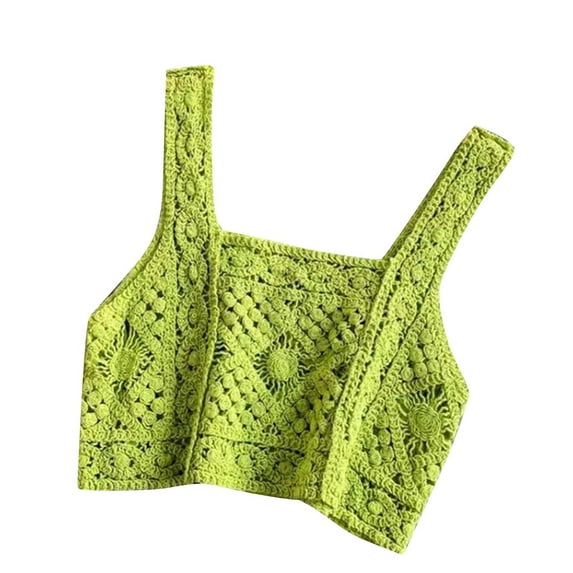 Taqqpue Women's Crochet Tank Tops Knit Sweater Vest Hollow Out Sleeveless Cover Up Summer Boho Top Scoop Neck Pullover Beach Vacation Clothes for Women