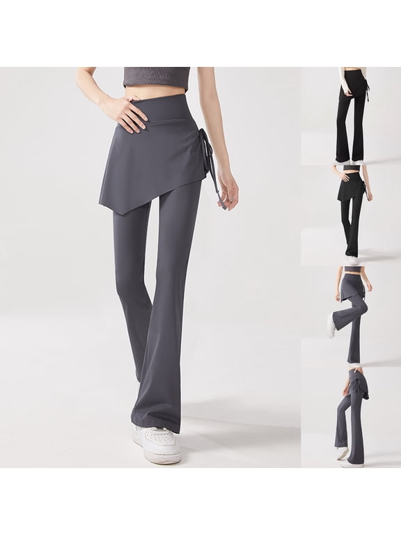 Women's Flare Leggings Yoga Pants, Workout Bootcut Yoga Pant Solid Color Tight Waist Binding Strap Flared Yoga Full Length Pants High Waisted Casual Bell Bottoms for Women
